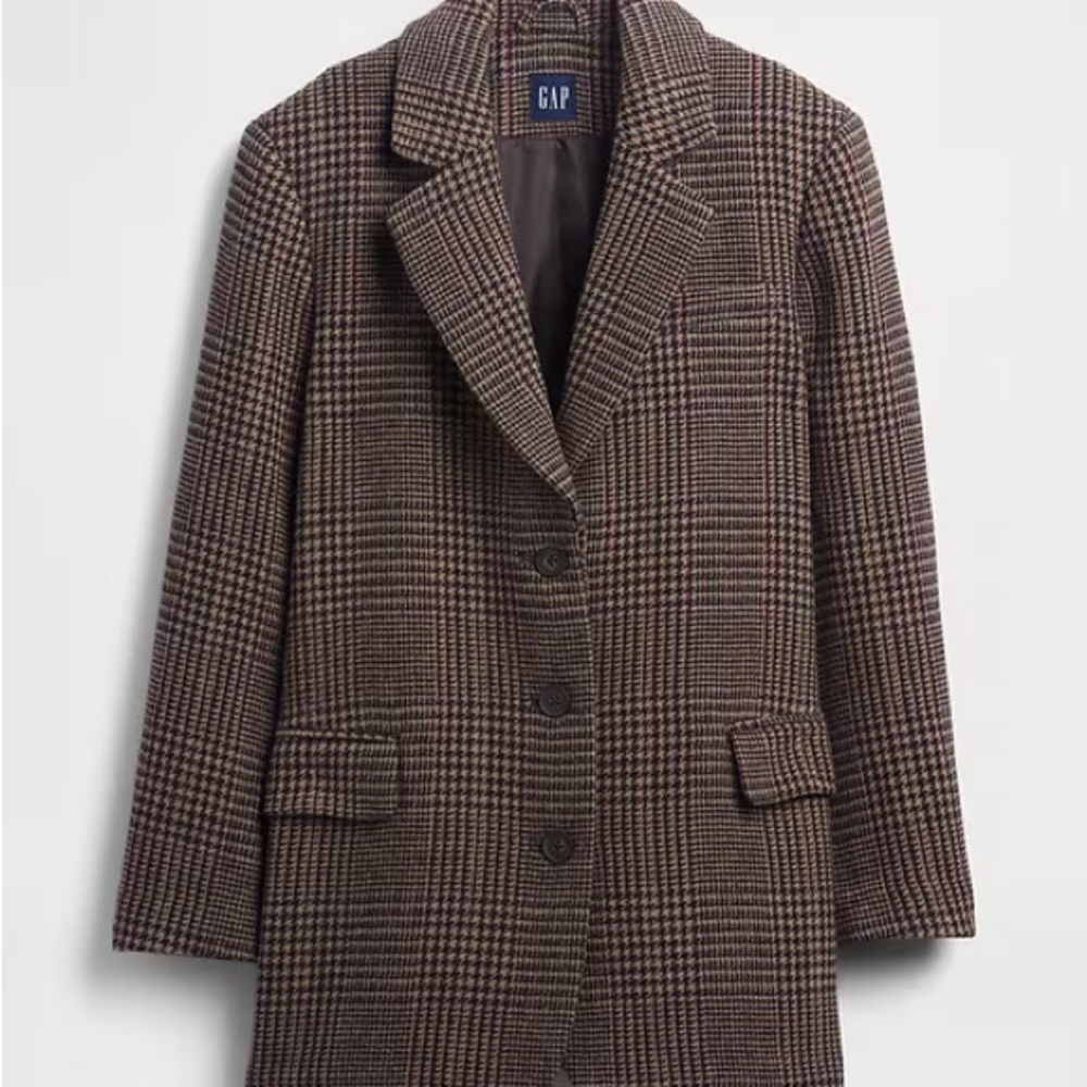 NWT! GAP Brown Houndstooth Oversized Wool-Blend Blazer -  Size XL - Picture 5 of 5